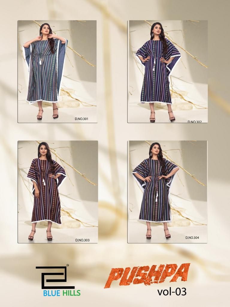 blue hills pushpa vol 3 rayon catchy look Kaftan silive kurti catalog