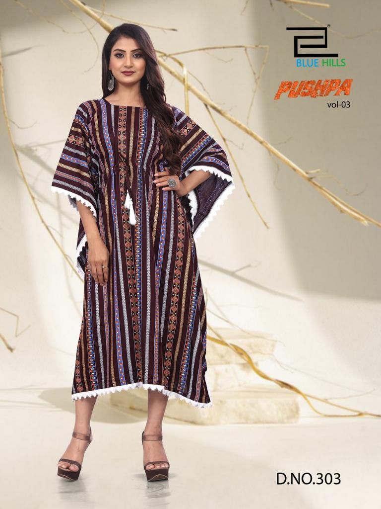 blue hills pushpa vol 3 rayon catchy look Kaftan silive kurti catalog