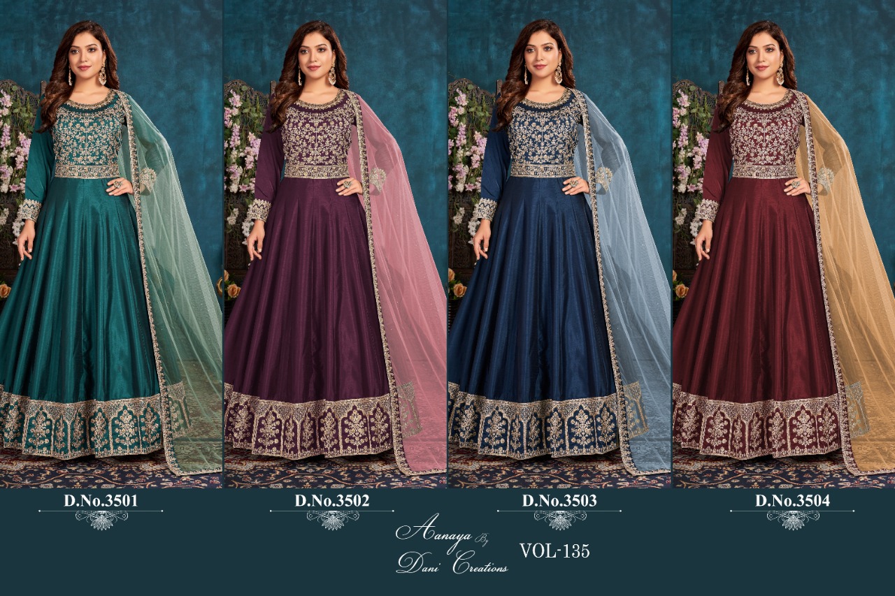 dani aanaya 3500 series vol 135 art silk regal look salwar suit catalog