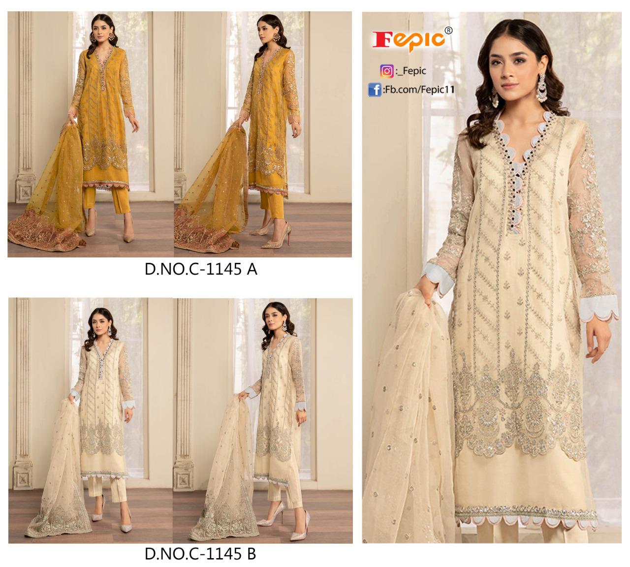 fepic rosemeen c 1145 organza heavy embroidary look salwar suit catalog