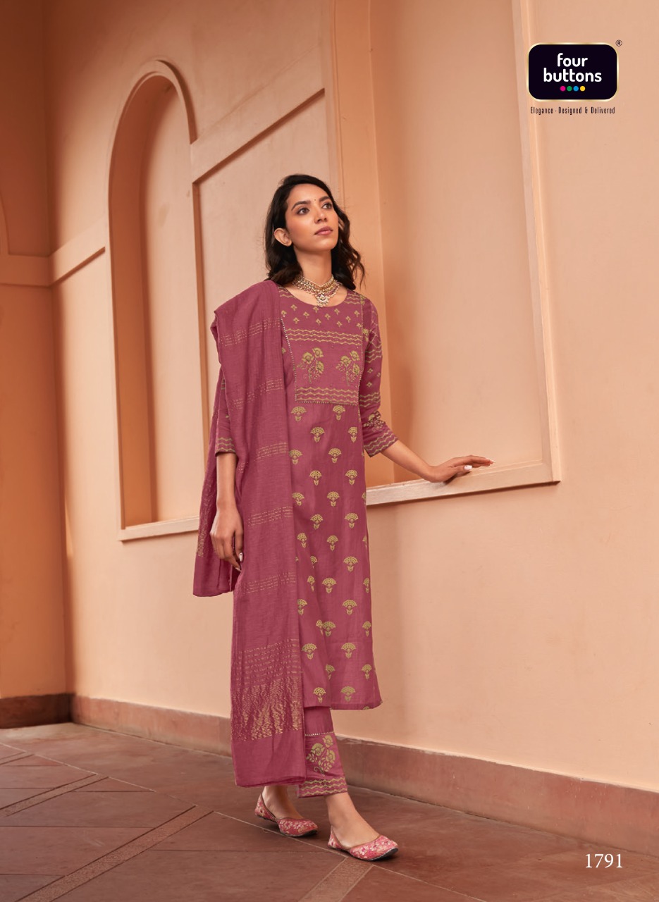 four buttons meher viscose silk decent look and colou top bottom with dupatta catalog