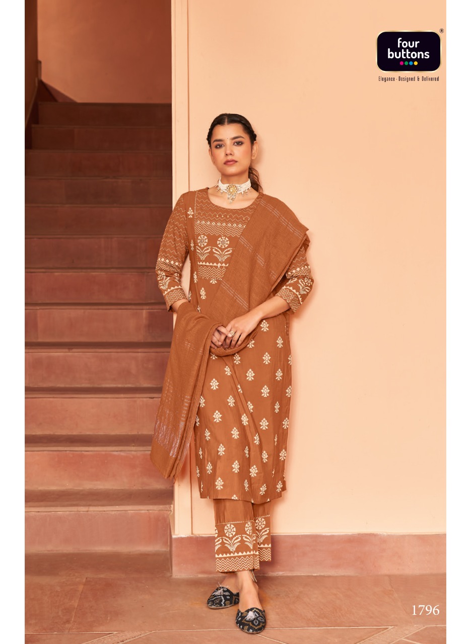 four buttons meher viscose silk decent look and colou top bottom with dupatta catalog