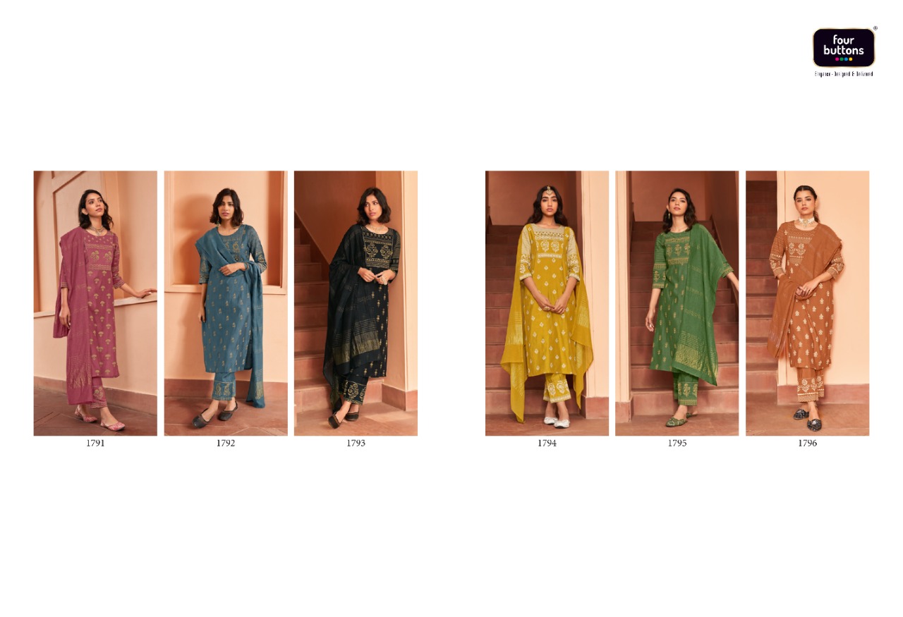 four buttons meher viscose silk decent look and colou top bottom with dupatta catalog