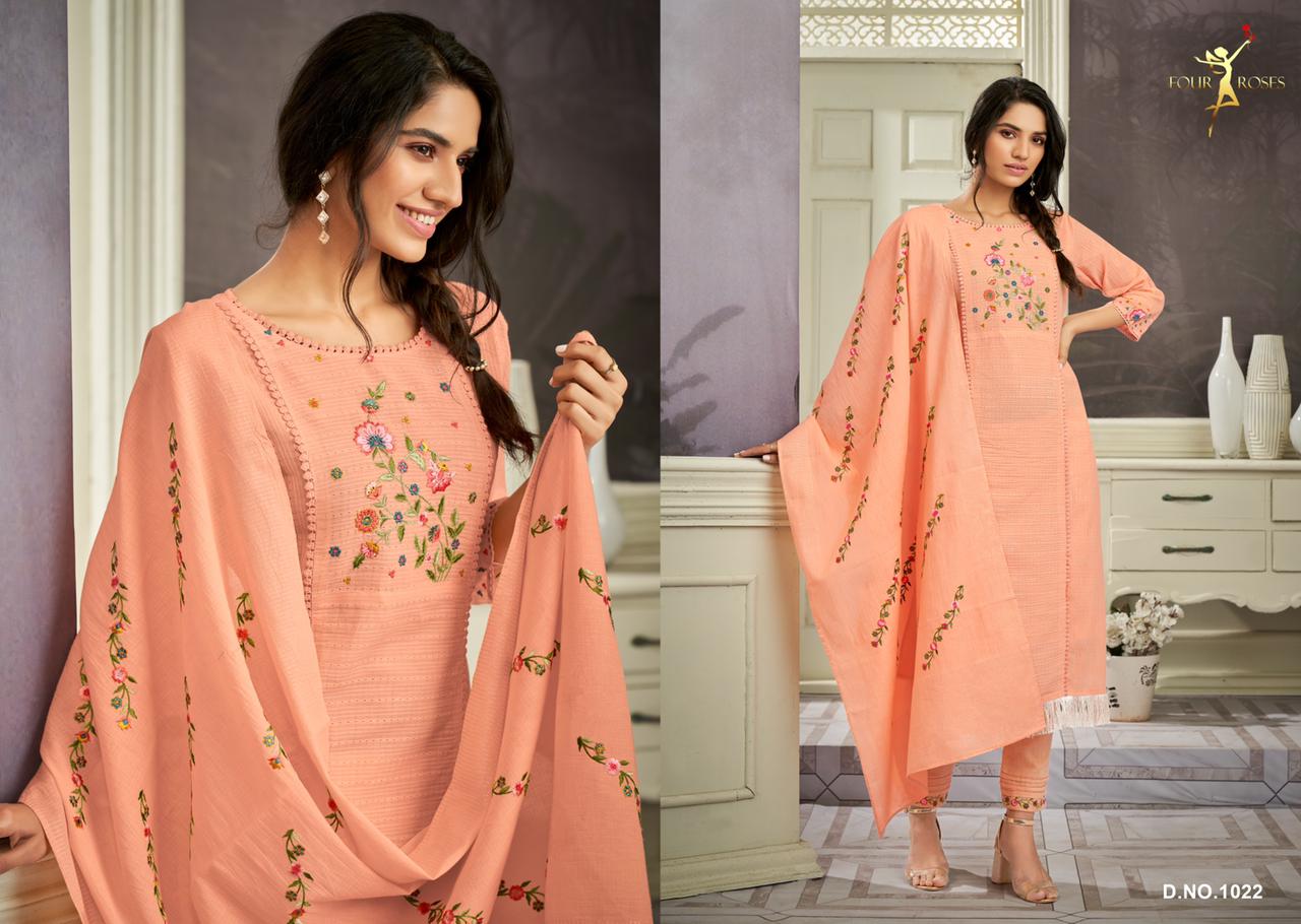 four roses D No 1019 1020 1021 1022 1023 cotton catchy look top bottom with dupatta catalog