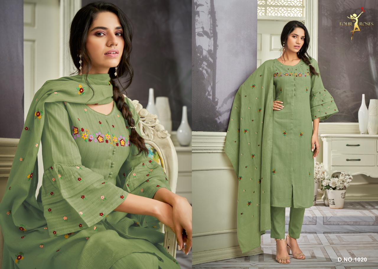 four roses D No 1019 1020 1021 1022 1023 cotton catchy look top bottom with dupatta catalog