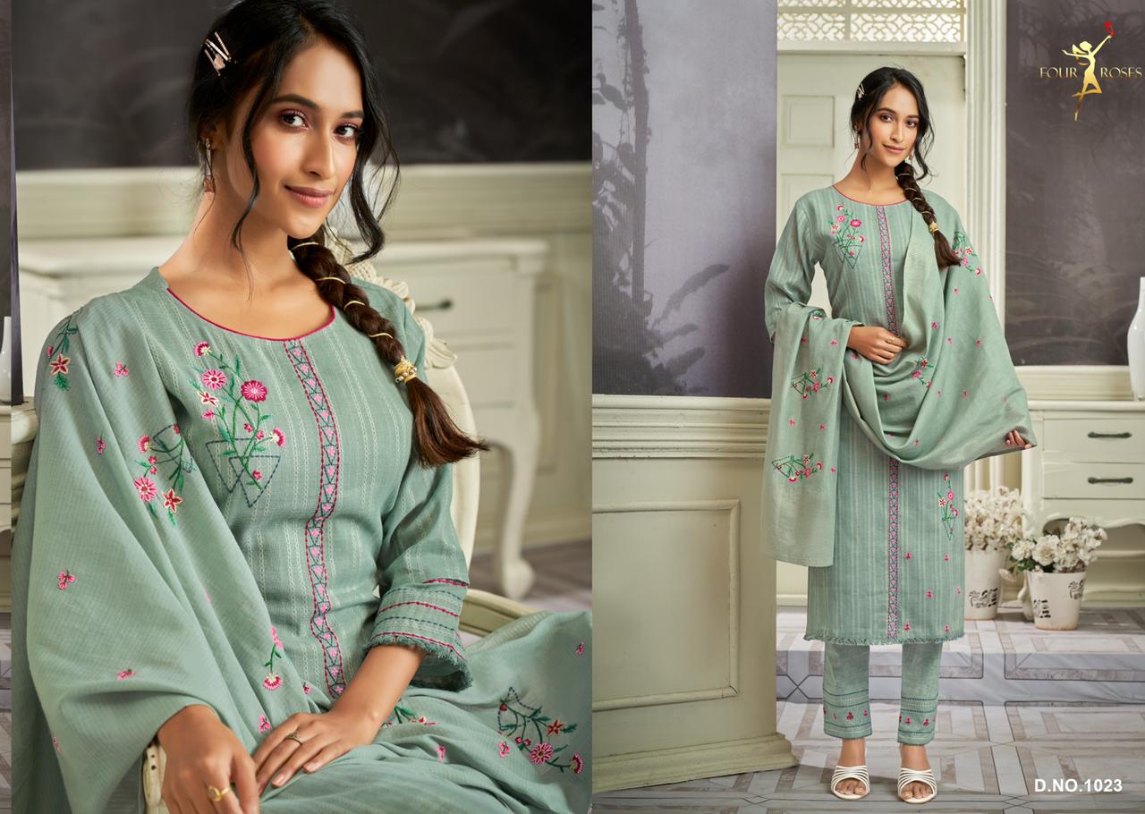 four roses D No 1019 1020 1021 1022 1023 cotton catchy look top bottom with dupatta catalog