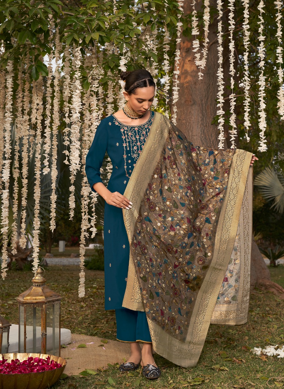 fourdots kalamkari viscose silk regal look kurti bottom with dupatta catalog