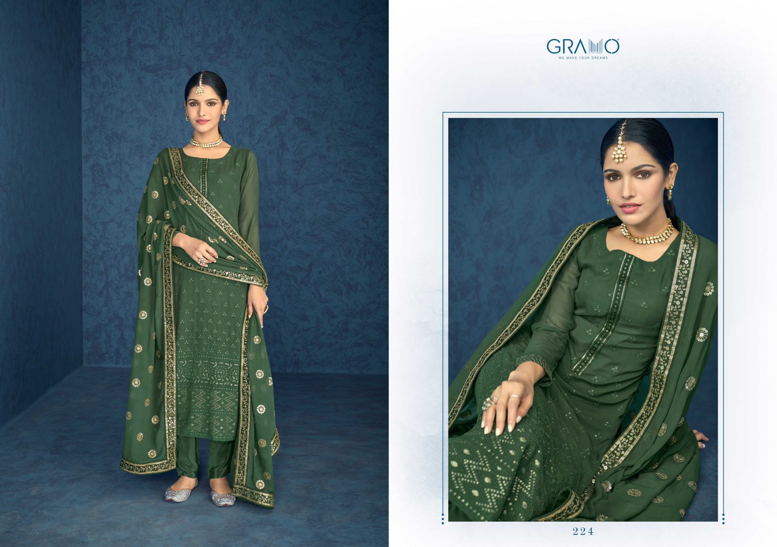 gramo kaseesh vol 1 jorjet graceful look top bottom with dupatta catalog