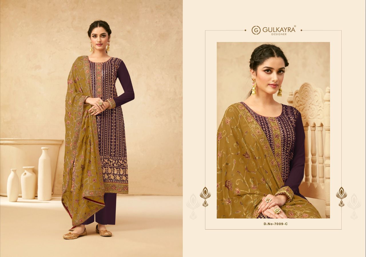 gulkayra designer sonam gold georgette gorgeous look salwra suit catalog