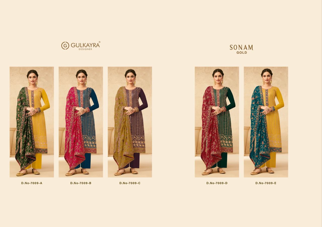 gulkayra designer sonam gold georgette gorgeous look salwra suit catalog