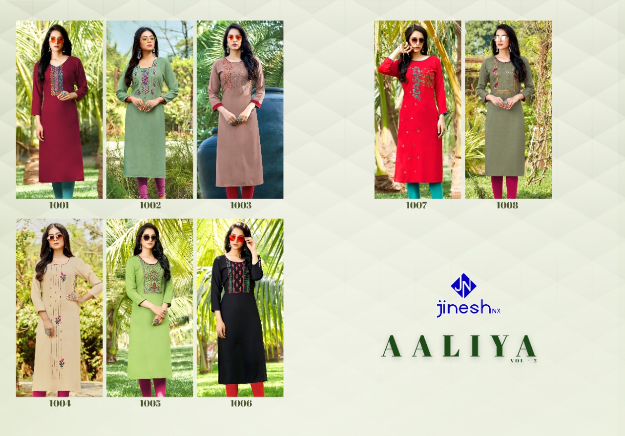 jinesh nx aaliya vol 2 rayon decent look kurti catalog