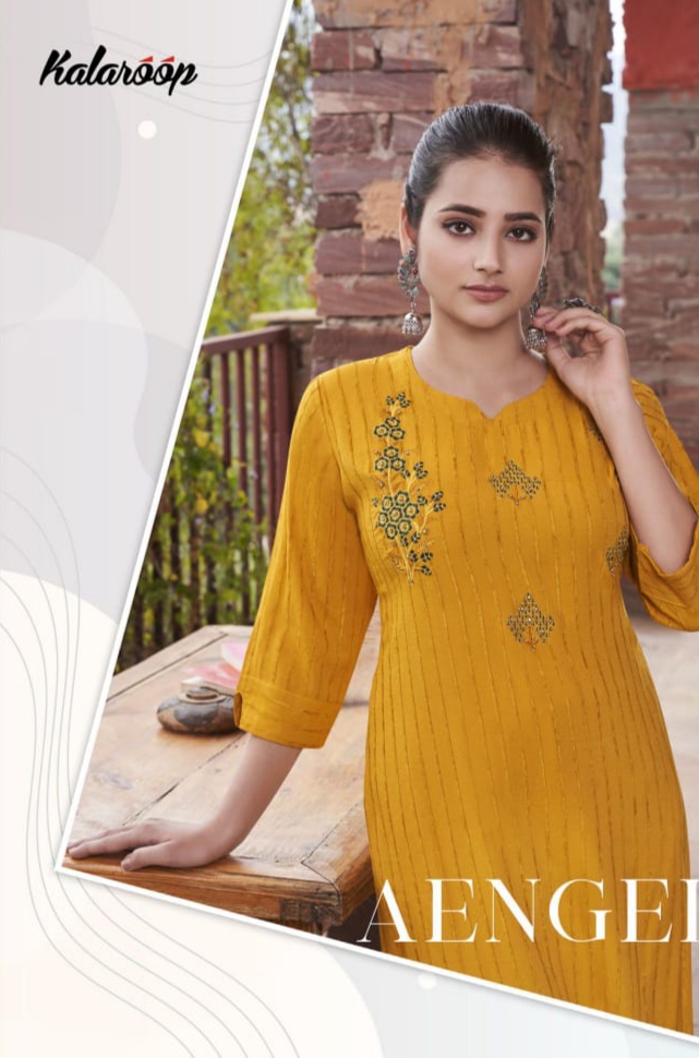 kalaroop by kajree angel rayon astonishing look kurti catalog