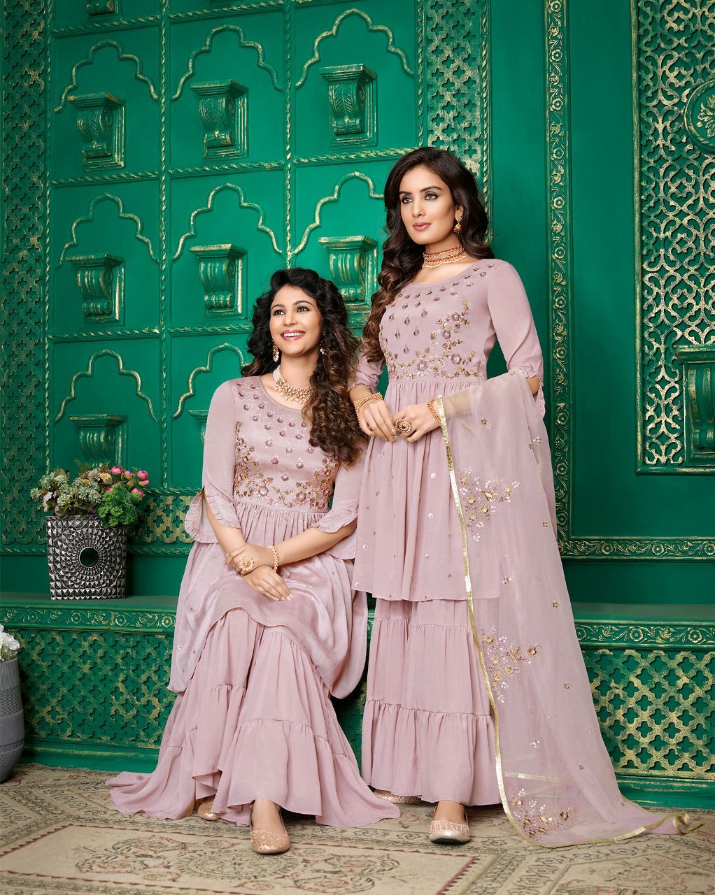 lily and lali eminent chinnon new and modern style top with bottom and dupatta catalog