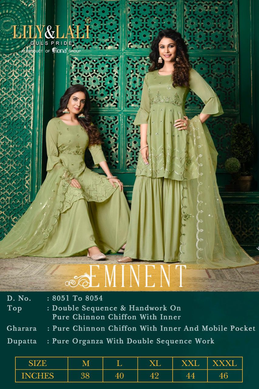 lily and lali eminent chinnon new and modern style top with bottom and dupatta catalog