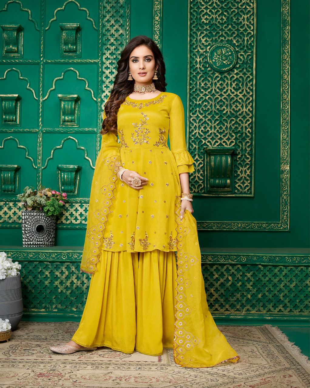 lily and lali eminent chinnon new and modern style top with bottom and dupatta catalog