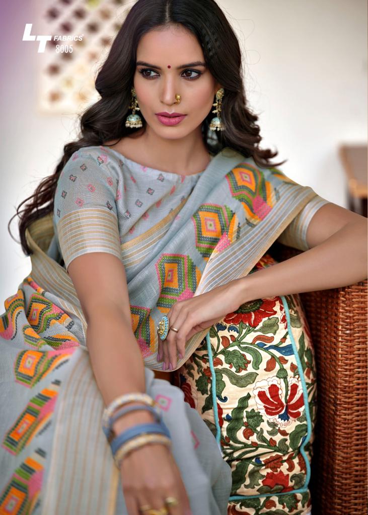 lt fashion pearl linen cotton exclusive print saree catalog