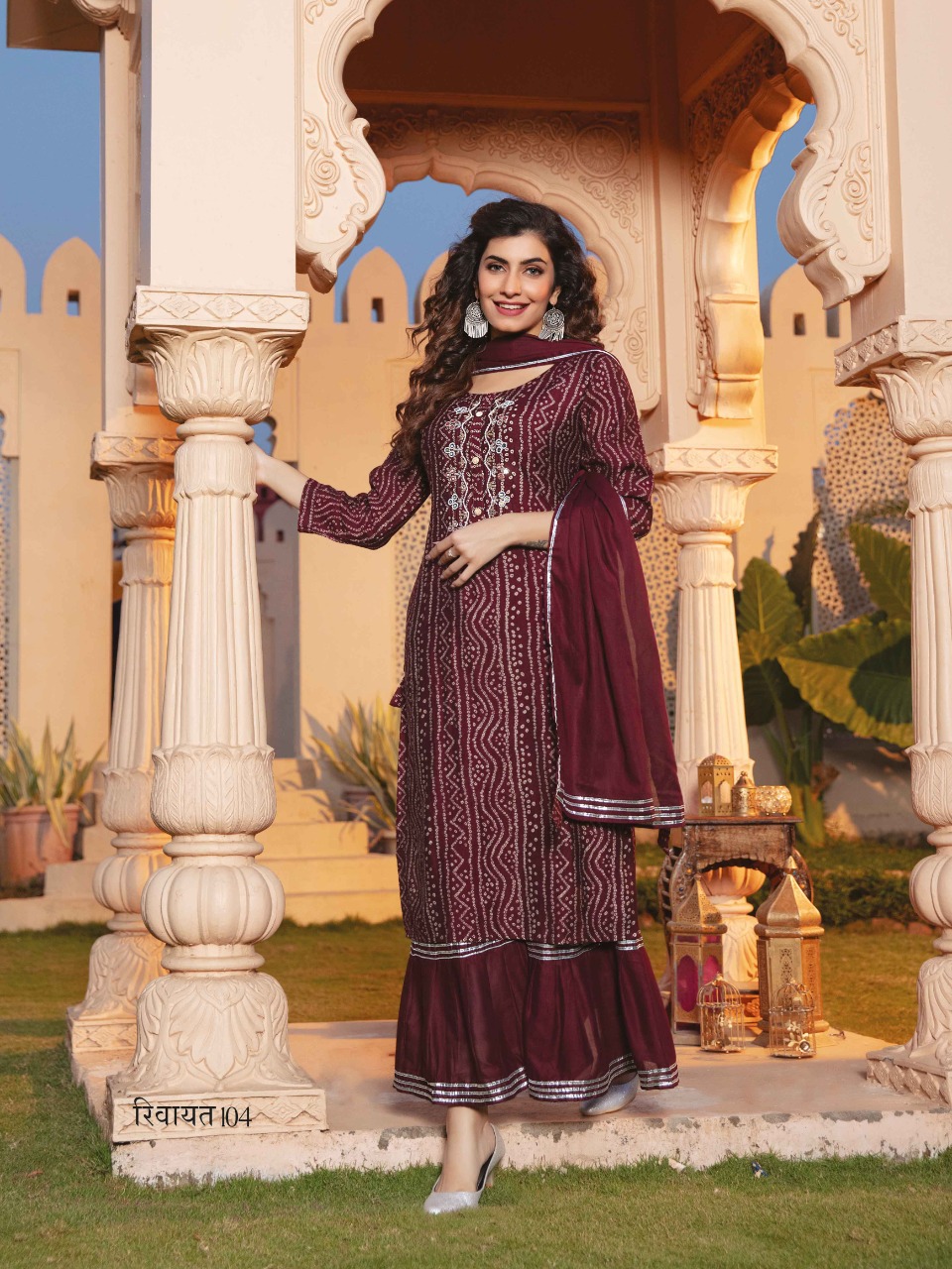 mayur Riwaayat Premium Modal Bandhej Print kurta sharar with dupatta catalog