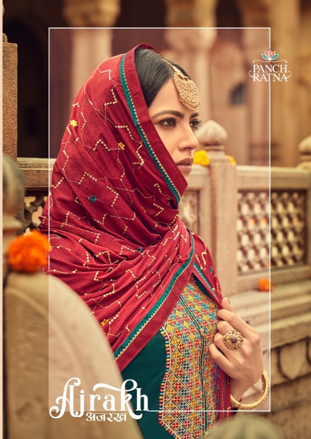 panch ratna ajrakh silk elegant salwar suit catalog