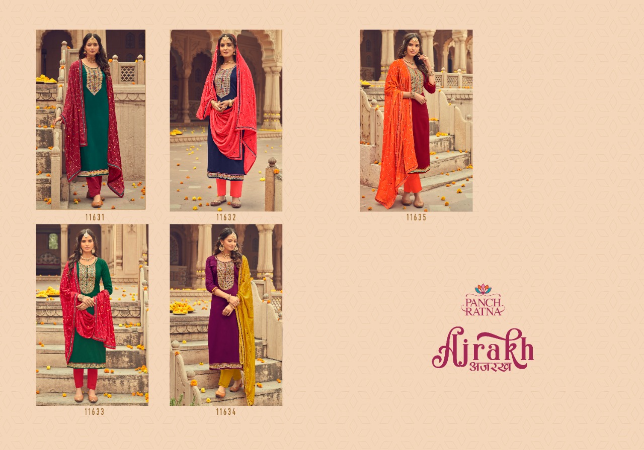 panch ratna ajrakh silk elegant salwar suit catalog