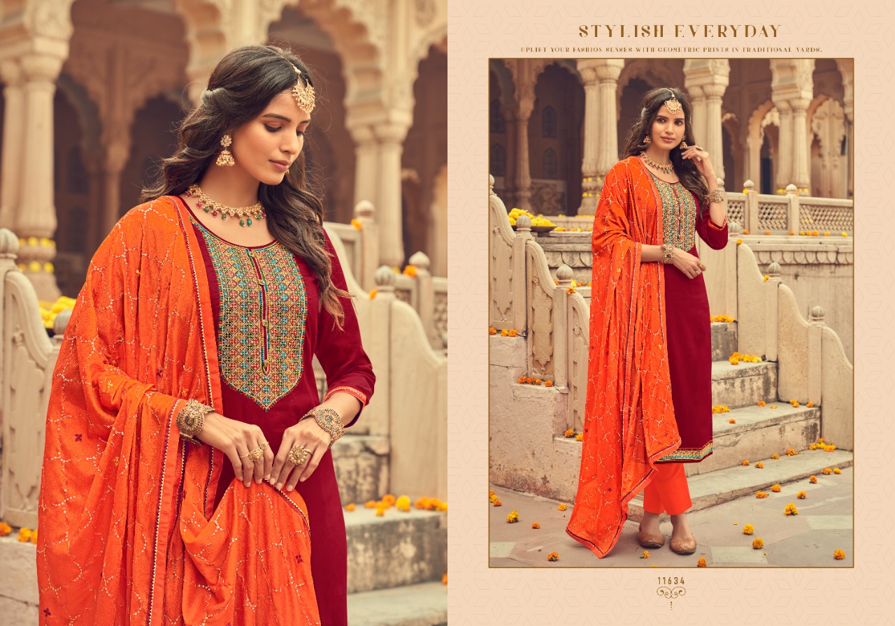 panch ratna ajrakh silk elegant salwar suit catalog