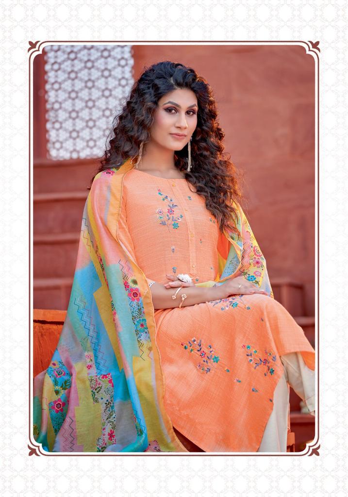 pink mirror mint  viscose decent embroidary look top with pant and dupatta catalog