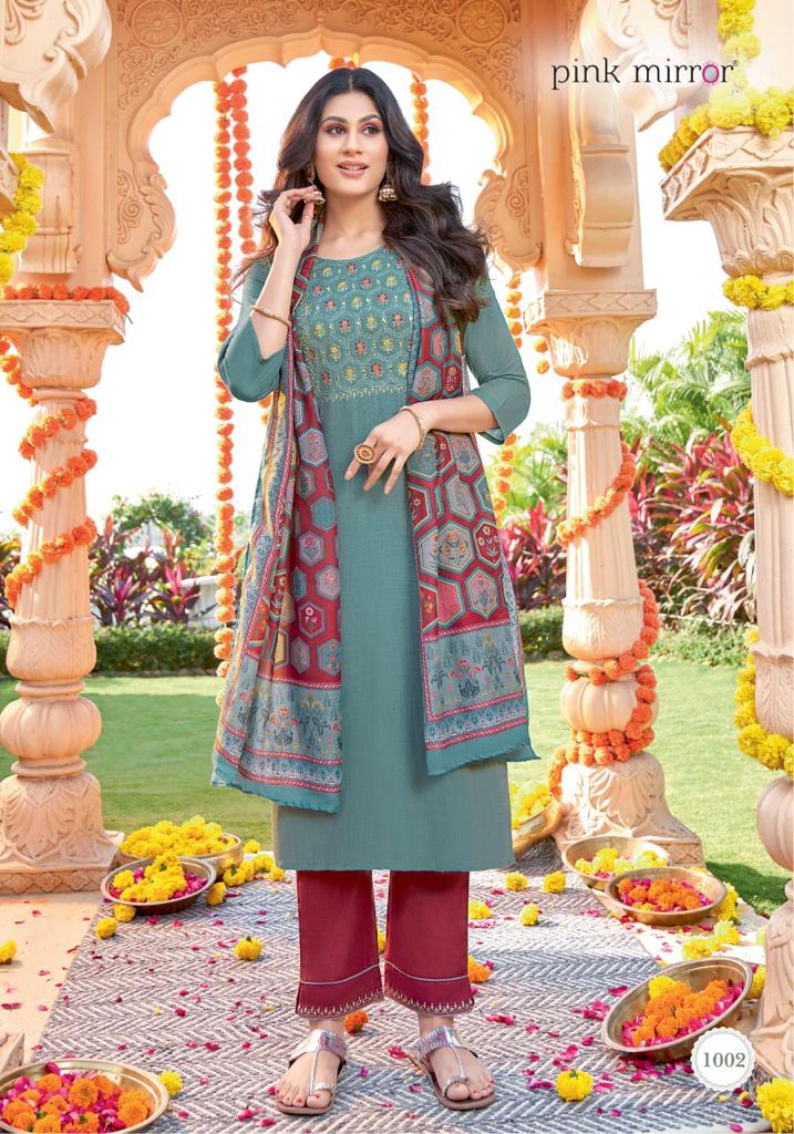 pink mirror mirror viscose catchy look kunti pant with dupatta catalog