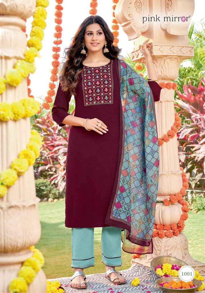 pink mirror mirror viscose catchy look kunti pant with dupatta catalog