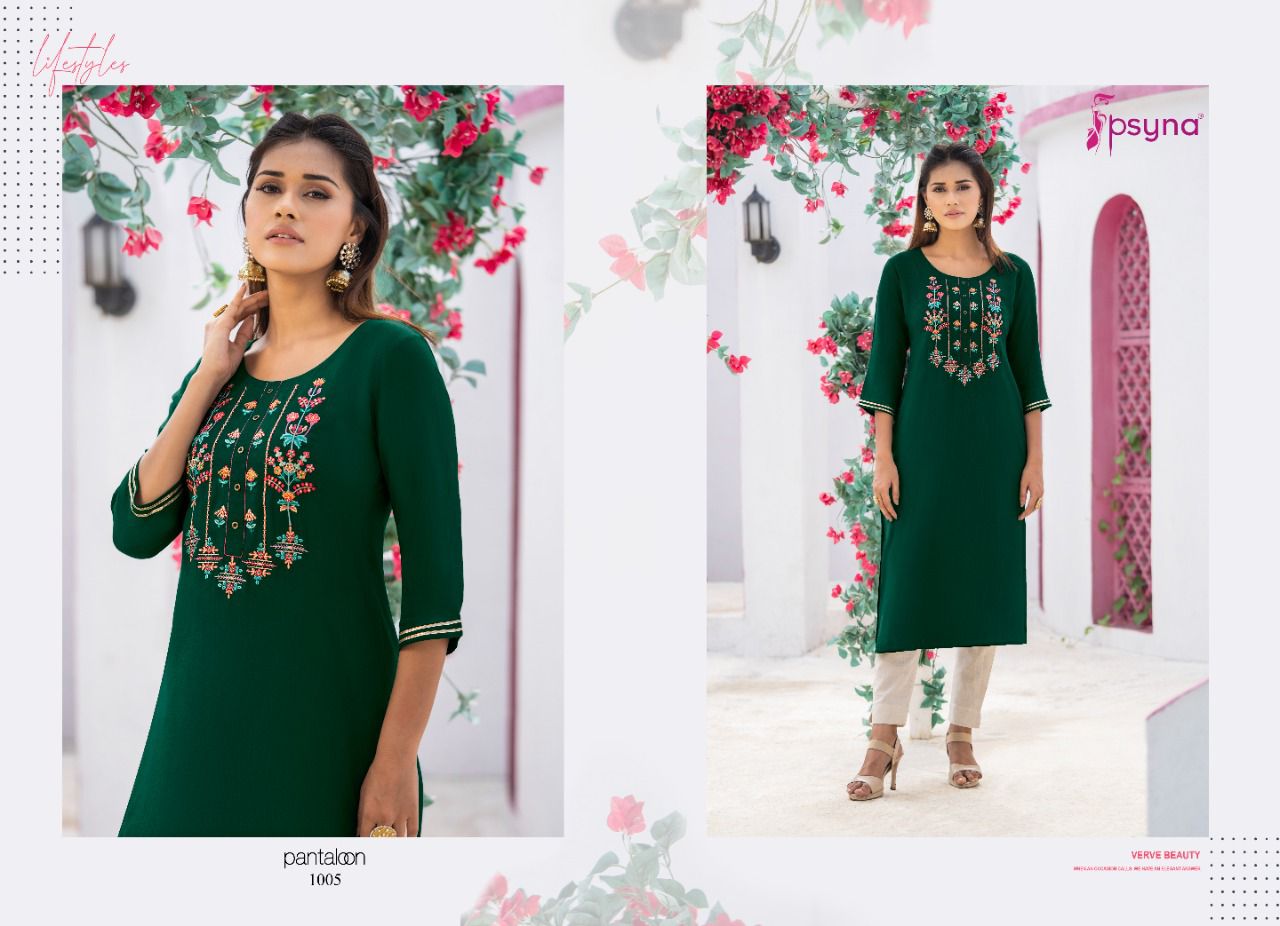 psyna pantaloon rayon casual look kurti catalog