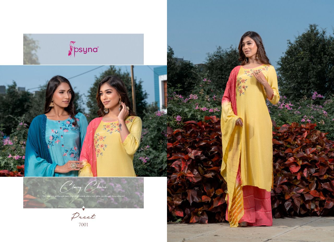 psyna preet vol 7 new and modern style top bottom with dupatta catalog