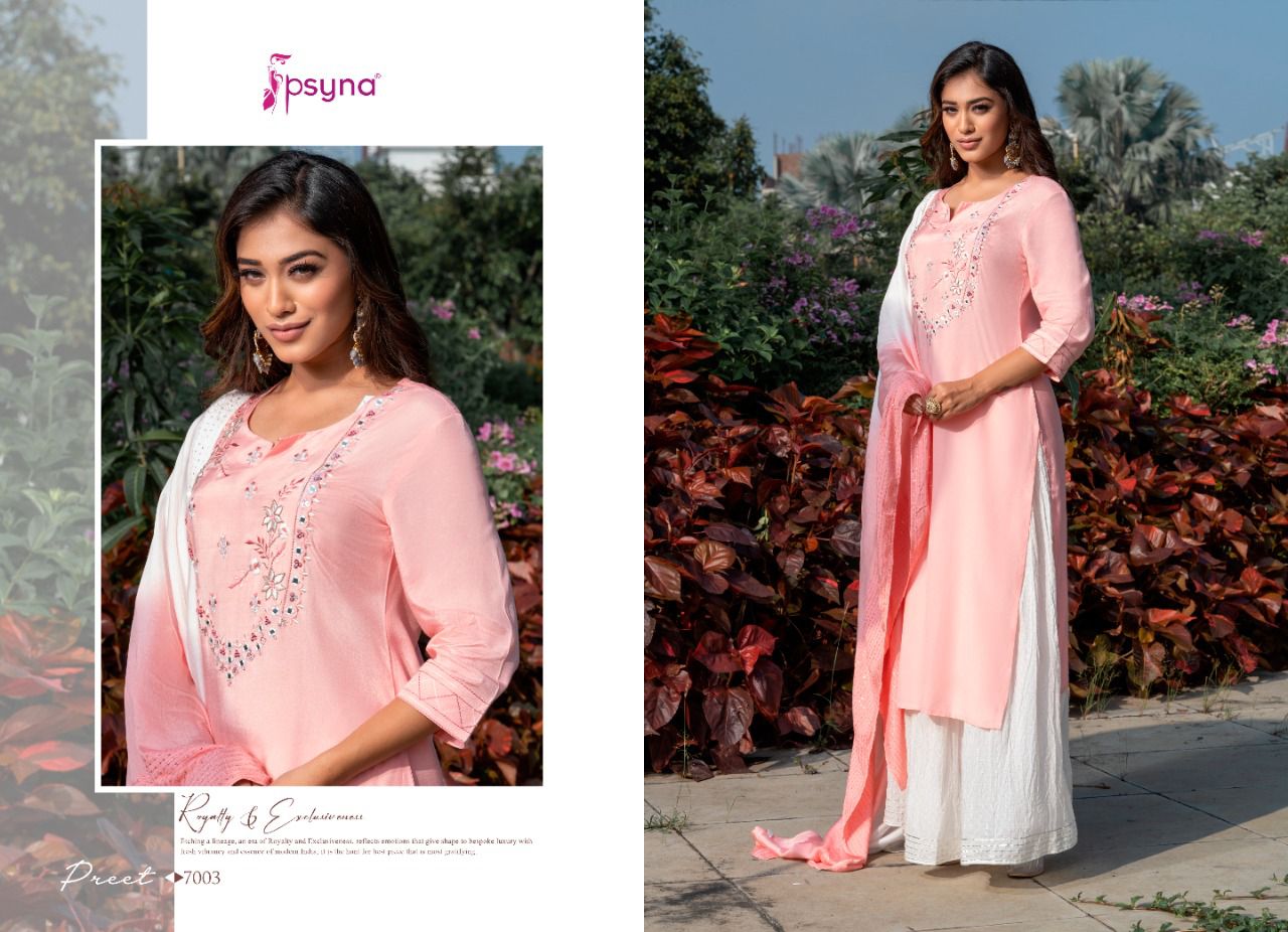 psyna preet vol 7 new and modern style top bottom with dupatta catalog