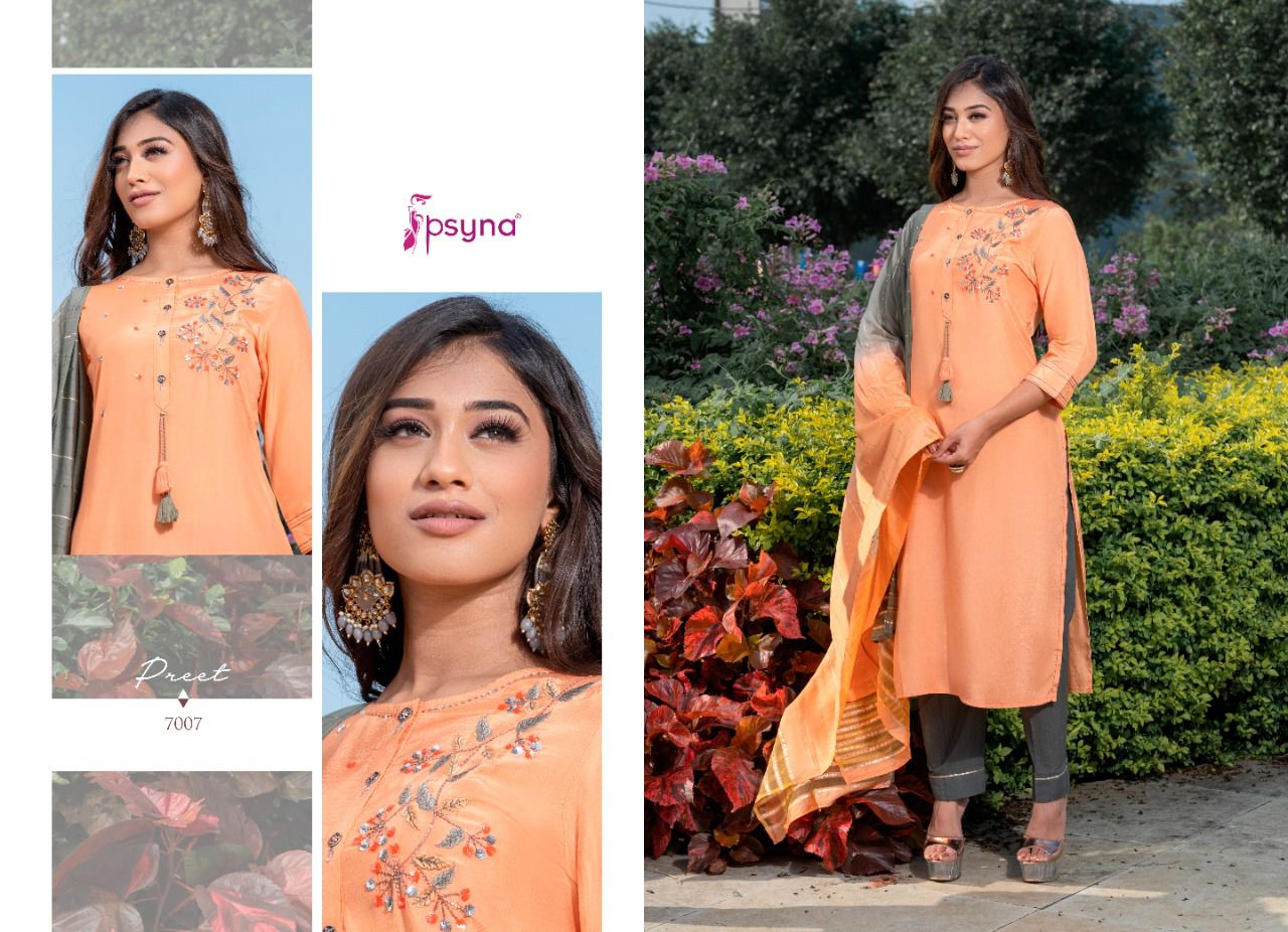 psyna preet vol 7 new and modern style top bottom with dupatta catalog