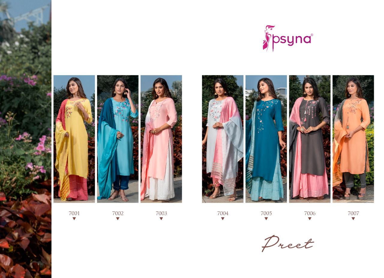 psyna preet vol 7 new and modern style top bottom with dupatta catalog