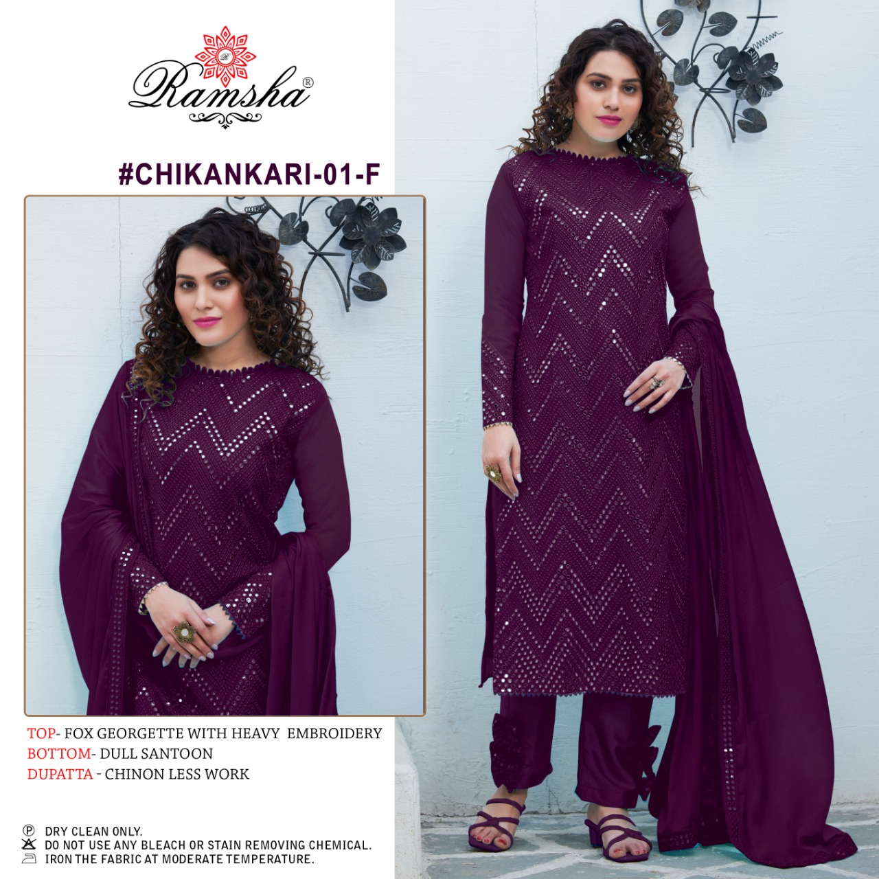 Ramsha RAMSHA Chikankari 01 F Salwar Kameez Georgette Singles