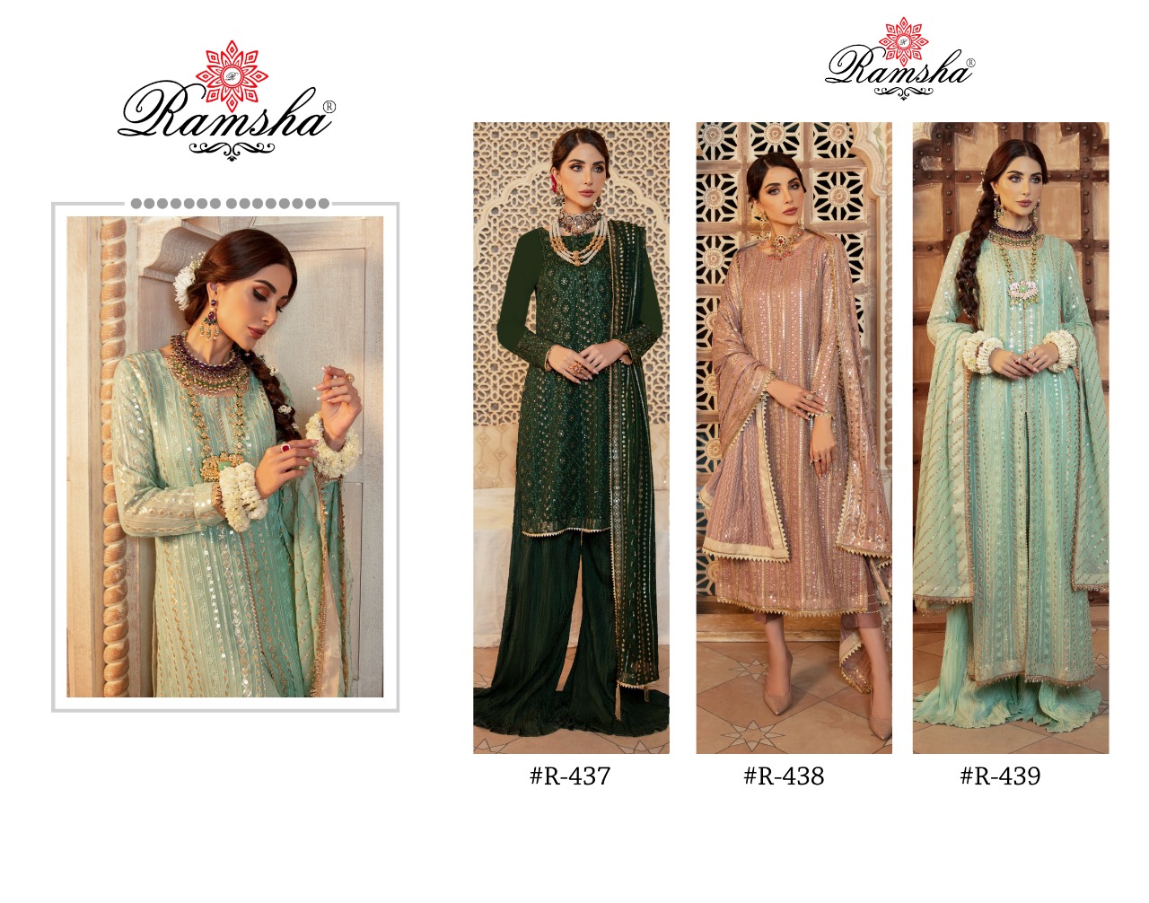 ramsha ramsha r 437 to r 439 georgette astonishing salwar suit catalog