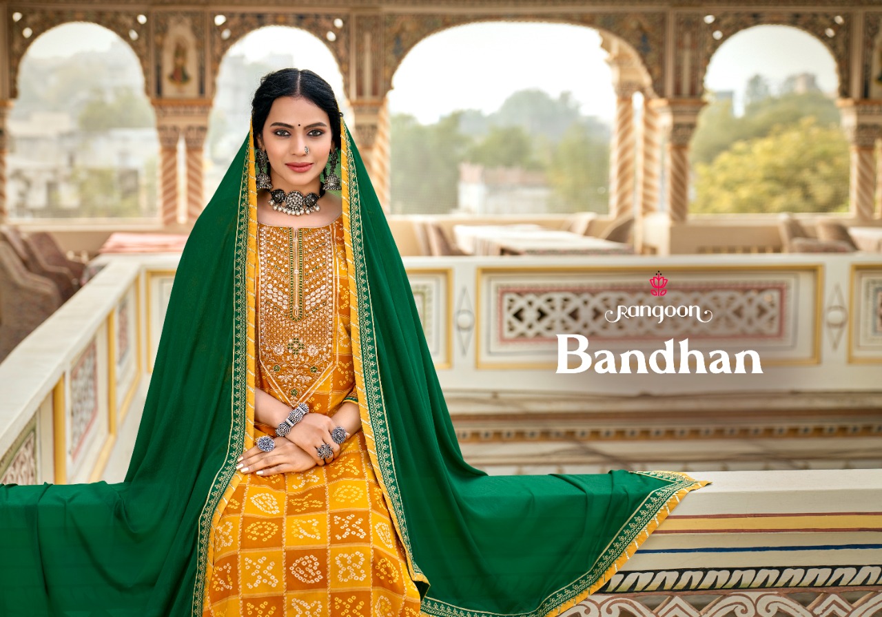 rangoon bandhan rayon gorgeous look top bottom with dupatta catalog