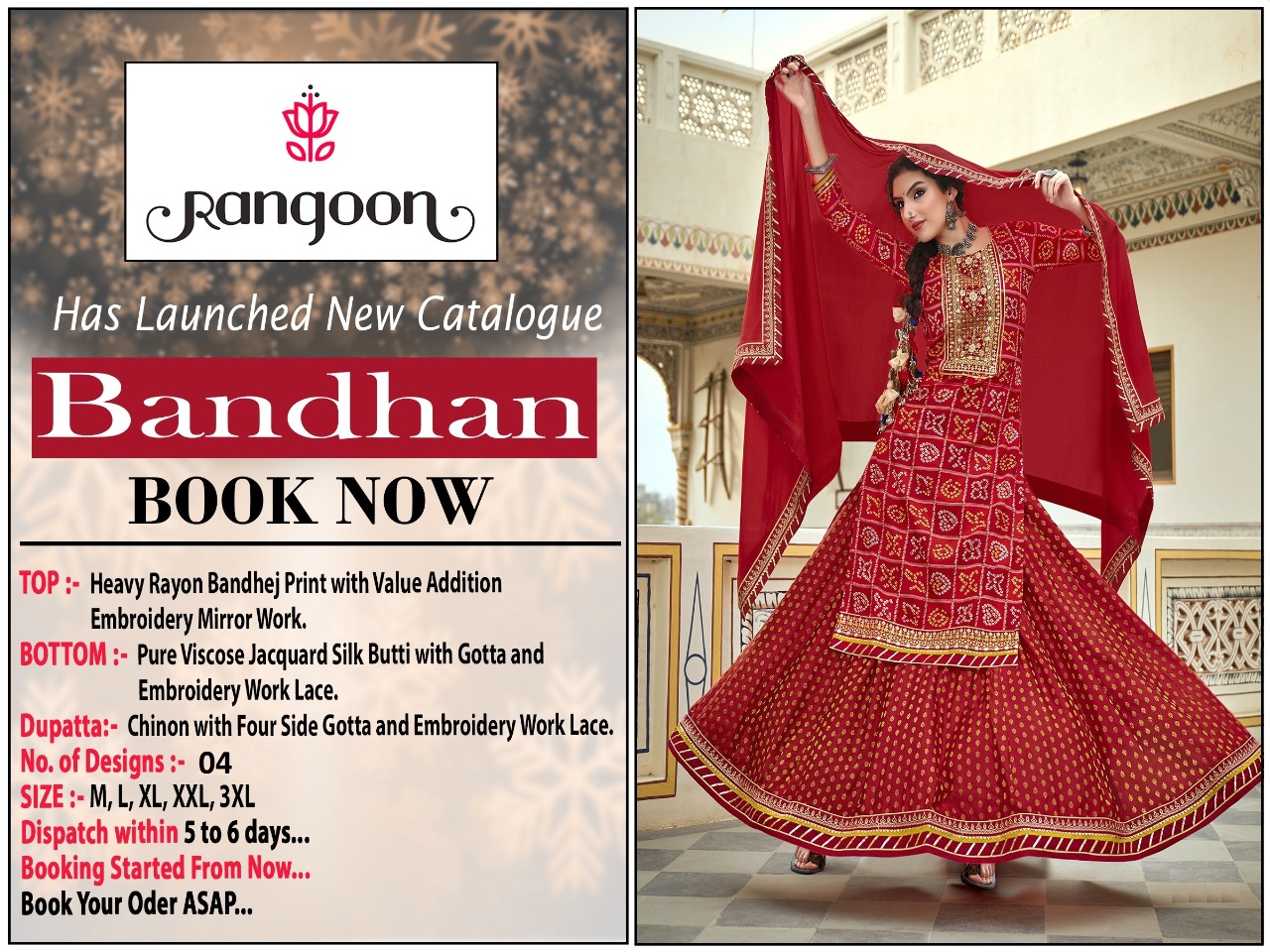 rangoon bandhan rayon gorgeous look top bottom with dupatta catalog