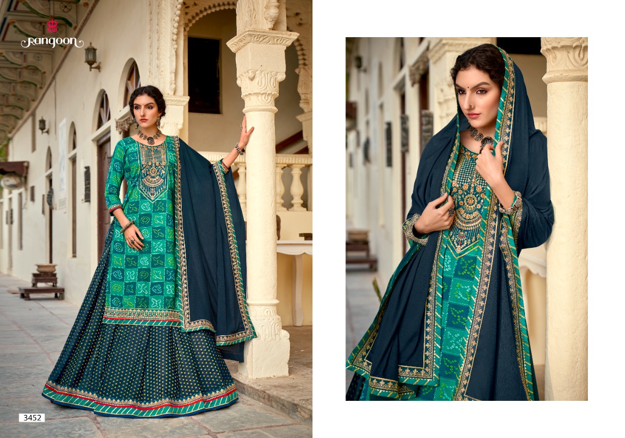 rangoon bandhan rayon gorgeous look top bottom with dupatta catalog