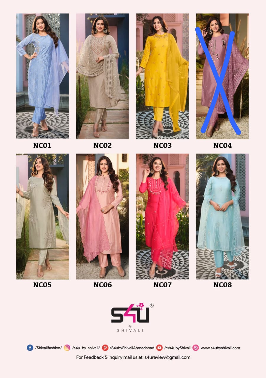 S4u shivali noor fancy gorgeous look top with pant and dupatta catalog