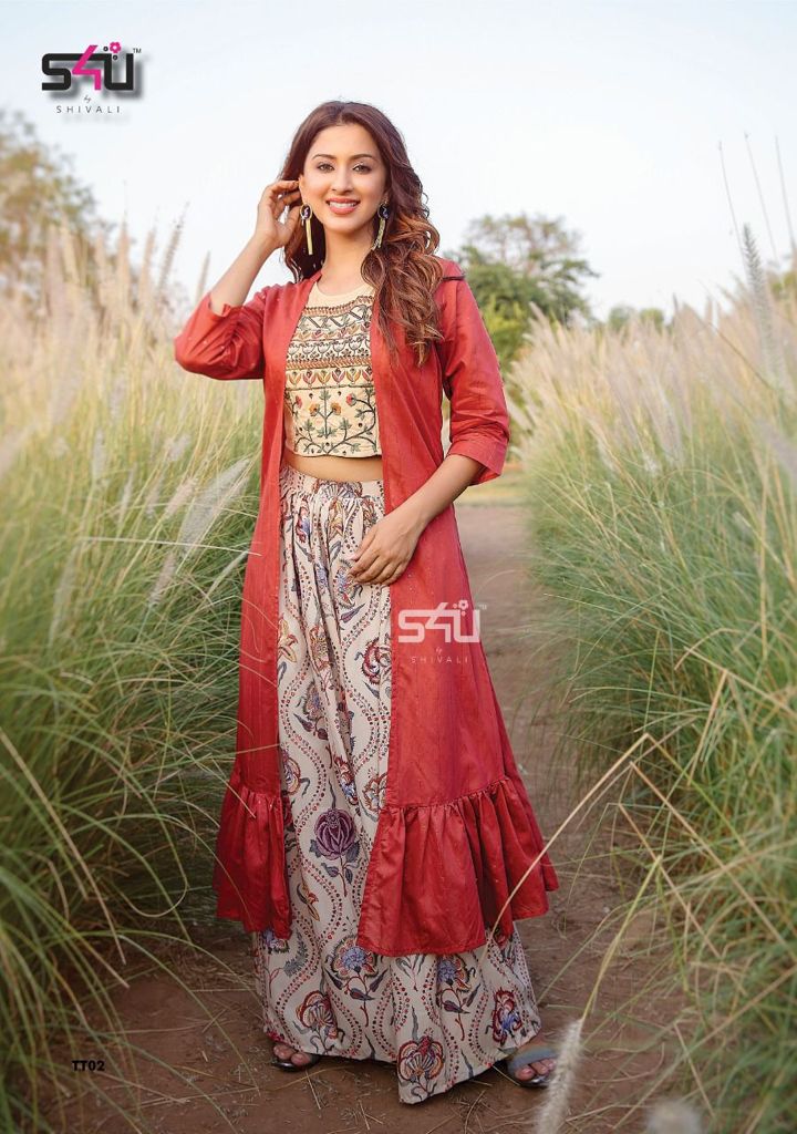 s4u titlee muslin festive look skirt style kurti catalog