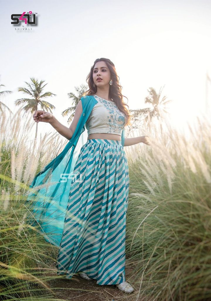 s4u titlee muslin festive look skirt style kurti catalog