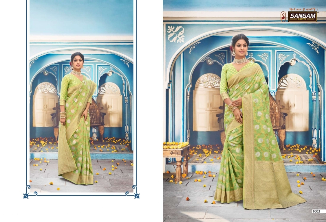 sangam print akshita linen astonishing print saree catalog