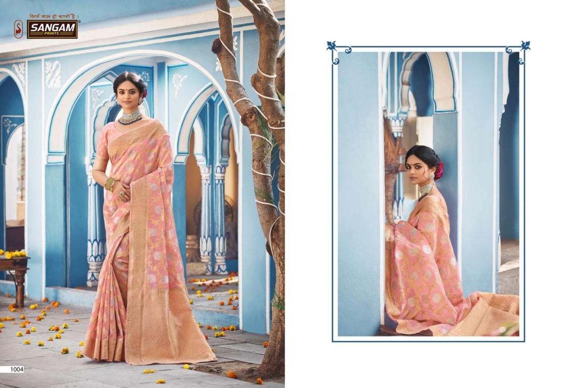 sangam print akshita linen astonishing print saree catalog