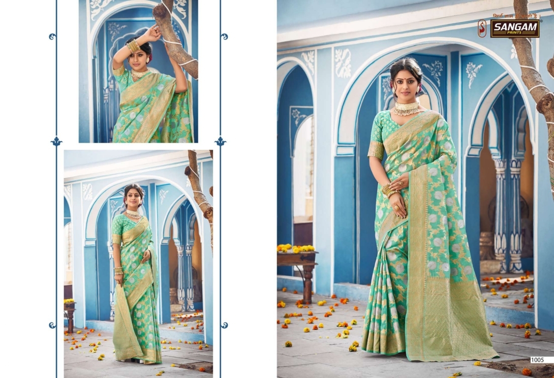 sangam print akshita linen astonishing print saree catalog