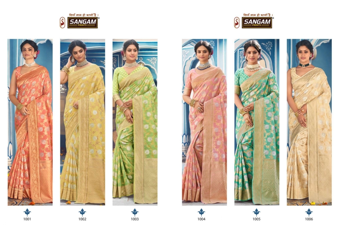 sangam print akshita linen astonishing print saree catalog