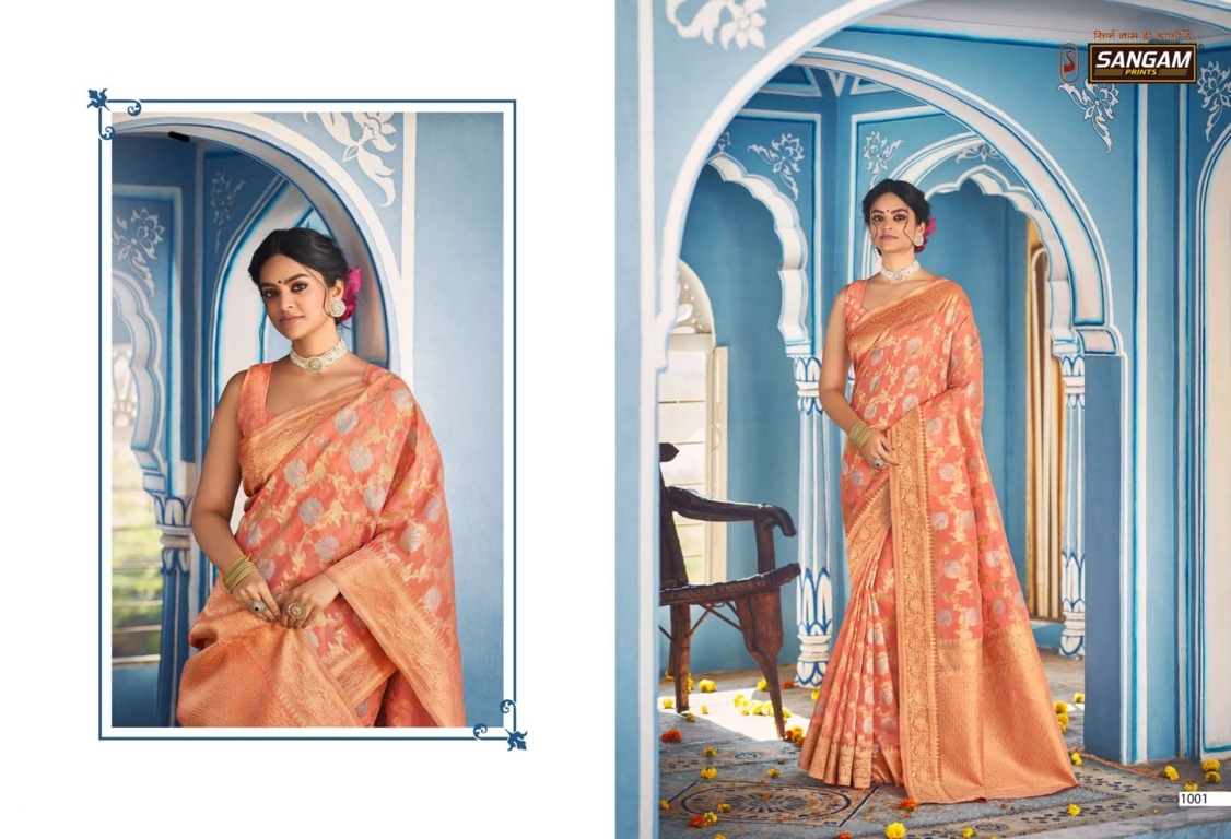 sangam print akshita linen astonishing print saree catalog