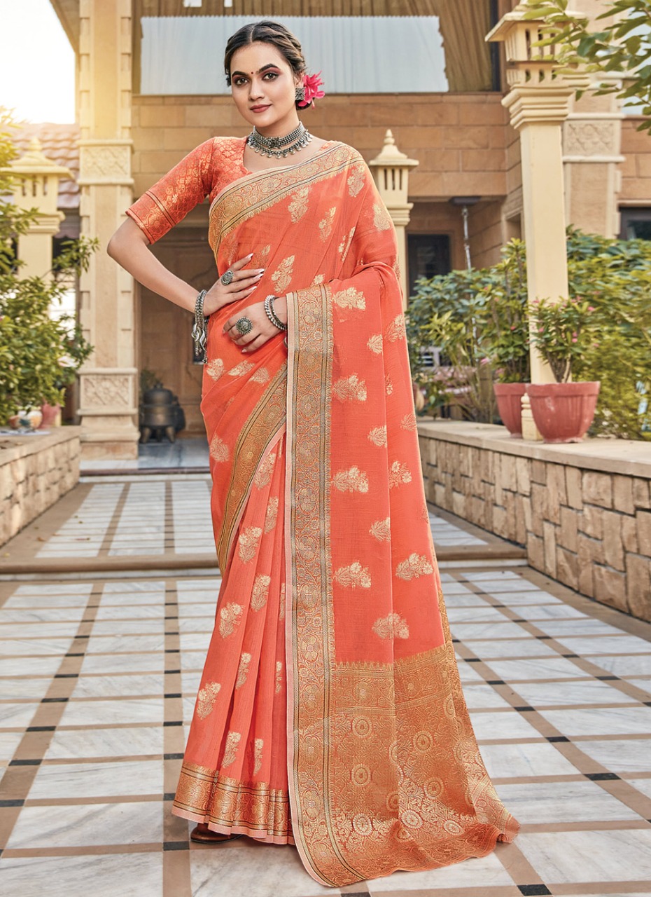 sangam print gulabi linen grace ful look saree catalog