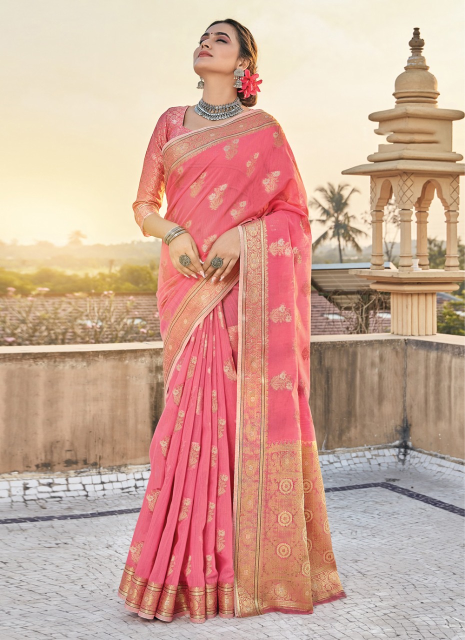 sangam print gulabi linen grace ful look saree catalog