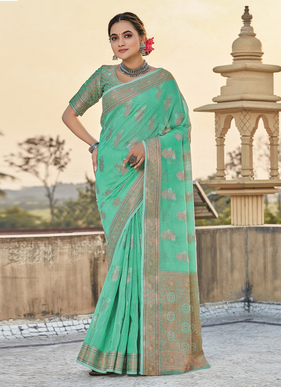 sangam print gulabi linen grace ful look saree catalog