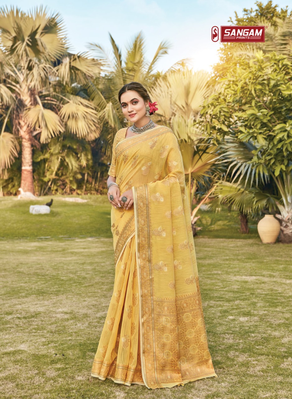 sangam print gulabi linen grace ful look saree catalog