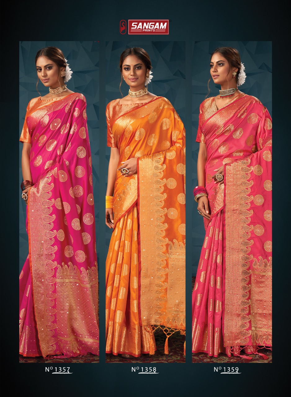 sangam print madhuri silk elegant look saree catalog